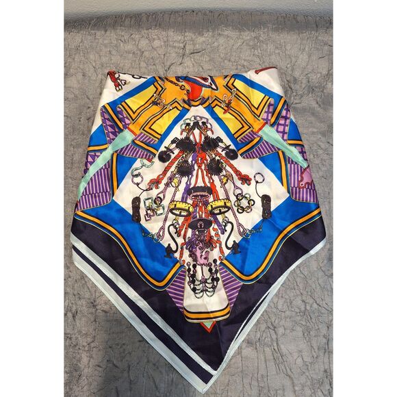 Set Of 2 Multicolored Multi Print 100% Silk Square Scarfs Women Fairy Office - Picture 1 of 7